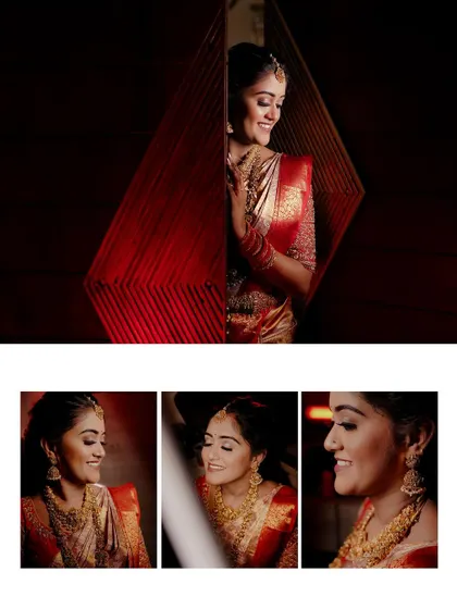 A collage of the bride's portraits from her reception, showing her beautiful smile and elegant look.