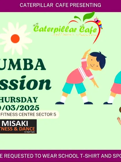 An announcement for our fun-filled Zumba session for the children at Caterpillar Cafe Preschool. We love the opportunity to share our passion for dance and fitness with the next generation.