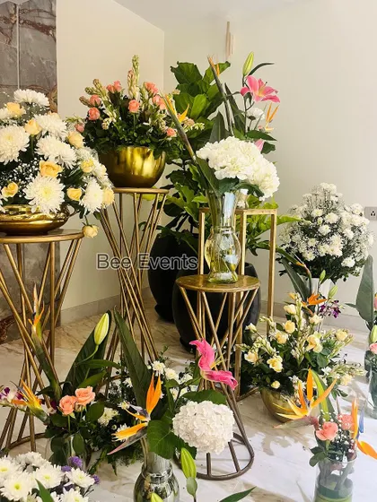 This collection of floral arrangements shows the variety we can create. As a student, you'll learn to design different styles of bouquets and installations for various event needs.