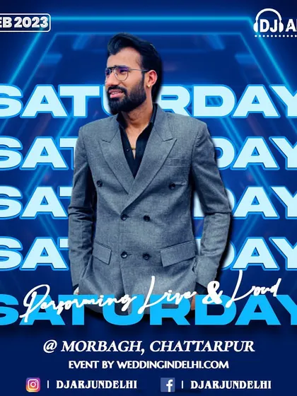 A gig poster for a Saturday night event in Chhattarpur. My weekends are packed with back-to-back wedding performances, delivering high energy every single time.