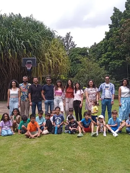 A wonderful group photo with all the kids and parents from Aariv's outdoor birthday party. A perfect memory of a perfect day.