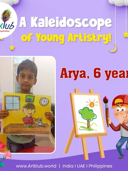Six-year-old Arya's drawing of a boy in his room is part of a kaleidoscope of young artistry.