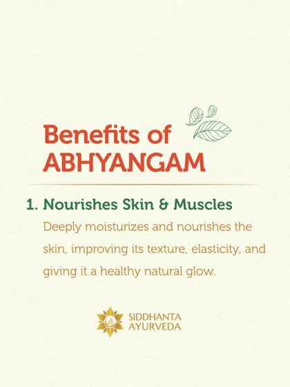 Abhyangam, or Ayurvedic oil massage, deeply nourishes the skin and muscles. The warm oil moisturizes the skin, improving its texture and elasticity for a healthy glow.