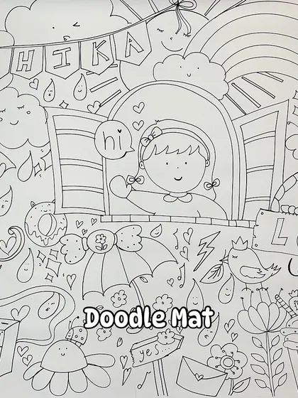 The preparation for a party is part of the magic. This is a custom doodle mat we designed for a Monsoon-themed birthday, ready to be filled with color by the party guests.
