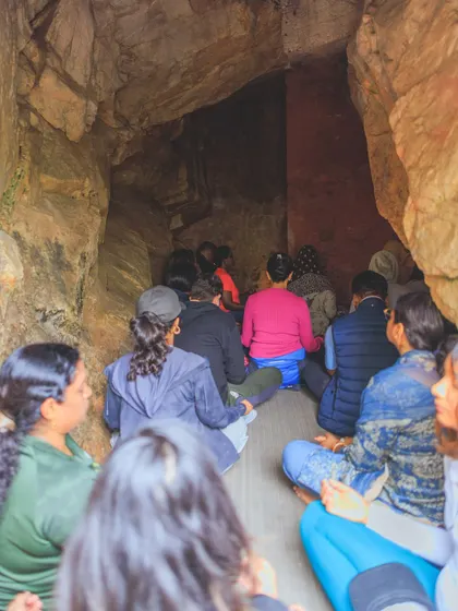 Meditating together inside the ancient and powerful cave of Mahavatar Babaji. The energy in this space is palpable, a truly once-in-a-lifetime experience of deep stillness and connection.