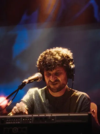 Michael League, smiling and enjoying the music during our 'Vari' album release concert. His love for music is infectious and spreads to everyone on stage and in the audience.