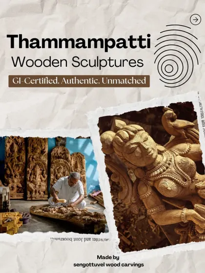 We are proud bearers of the Geographical Indication (GI) tag for Thammampatty wooden sculptures. This certification is not a marketing claim; it is historical and technical proof of authenticity, guaranteeing you a genuine piece of our region's heritage.