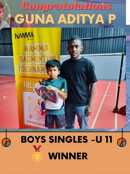 A great performance by Guna, winning the Under 11 singles category at the Namma Badminton Juniors Bangalore Open. He shows great promise for future state-level events.