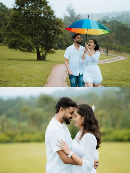 A fun and colorful moment with a rainbow umbrella on a rainy day. We believe that any weather can be perfect for a photoshoot with the right attitude and a bit of creativity.