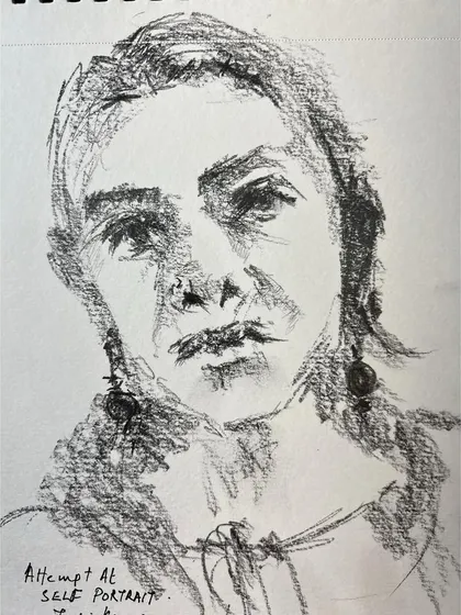 An attempt at a self-portrait sketch in graphite, looking in the mirror. This was a tough one for Day 7 of the Urban Sketchers week, but it's all about practice.