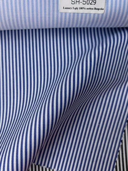 A beautiful selection of luxury 2-ply 100% cotton fabrics for bespoke shirts. The fine stripes are a timeless choice for business and formal shirting.
