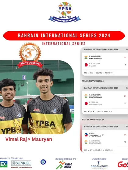 Another strong performance from my doubles pair, Vimal Raj and Mauryan, securing a Bronze Medal at the Bahrain International Series 2024.
