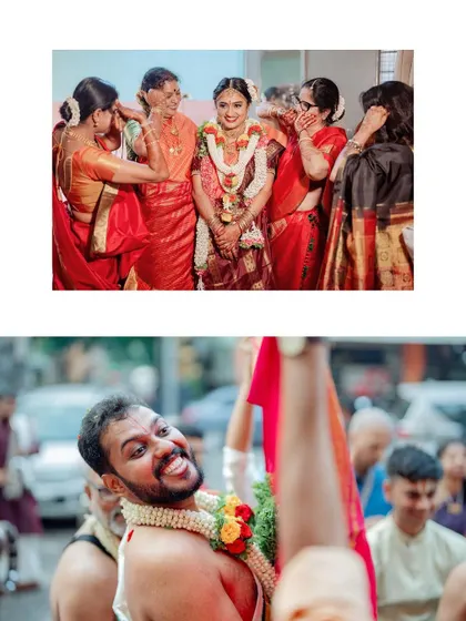 A collage capturing the joy and emotion of the wedding day, from the bride's happy tears to the groom's excited expressions.