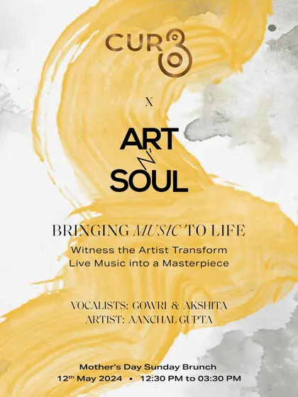 The official event poster for the CUR8 x Art N' Soul Mother's Day brunch. I was thrilled to be the featured artist, transforming live music into a masterpiece for the guests.
