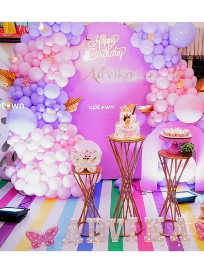 The full view of this modern butterfly party setup.