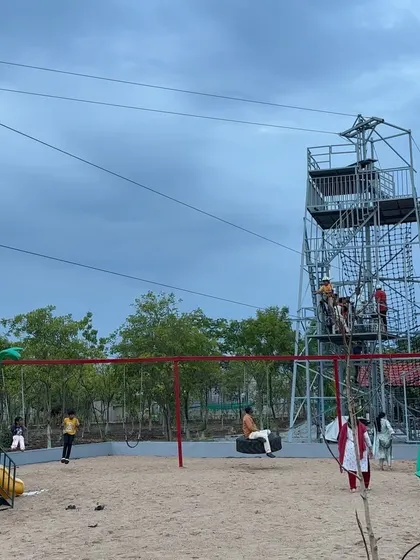 Our multi-level rope and adventure course tower is a central feature of our team-building activities. It offers various challenges, including net climbing and other obstacles designed to test courage and teamwork.