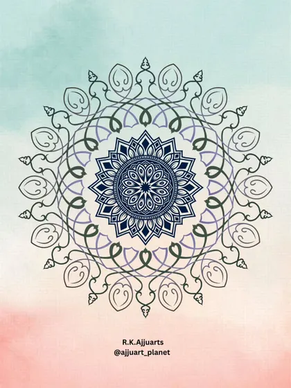 The original color version of my simple mandala, drawn with a sketch pen on a soft, watercolor-style background.
