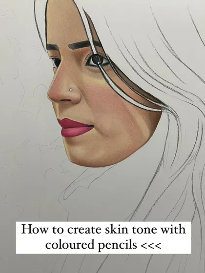 A mini tutorial on how I create skin tones with colored pencils. This series of images breaks down my layering process, starting with shadows and building up to the final blended tone.