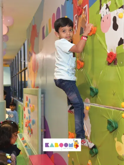 Reach for the top! Our padded climbing wall is designed for little adventurers, with easy-to-grip holds and a fun, farm-themed design.
