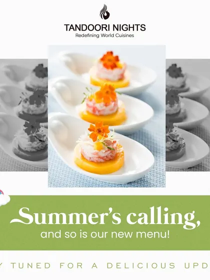 Delicate appetizers served on white porcelain spoons, hinting at our new summer menu that is both light and flavorful.