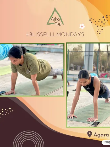 More moments from our lakeside yoga. Participants are seen here strengthening their core with plank pose, fully immersed in the natural surroundings.