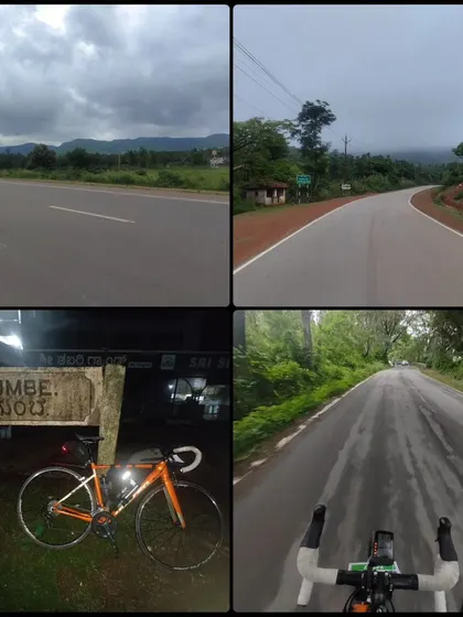 The diverse roads of the Jog Falls 1000K BRM. Riders navigate everything from wet, forested ghat roads to the historic entrance of Agumbe, the "Cherrapunji of the South."