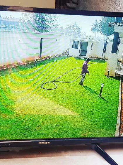 A clear view of the lawn, showing its use for monitoring maintenance or activity in the yard.