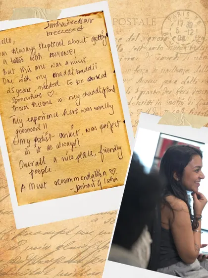 A heartfelt, handwritten recommendation from friends who chose our studio to commemorate their 25-year bond.