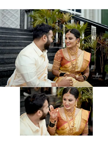 A collage capturing a private, playful conversation between the newly married couple.
