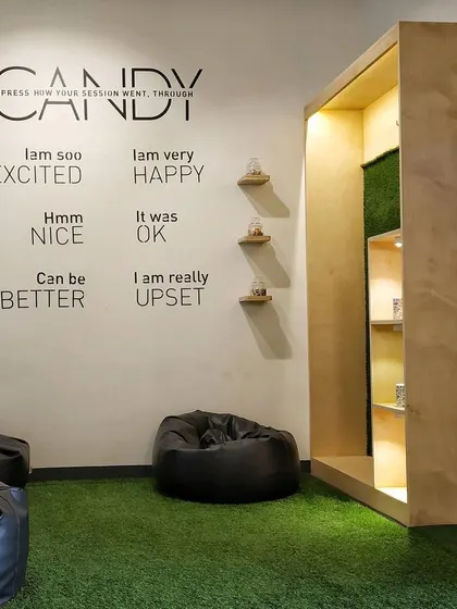 Our "Candy" wall, where members can share how they feel after a session. It's a fun, interactive way for us to get feedback and build community.