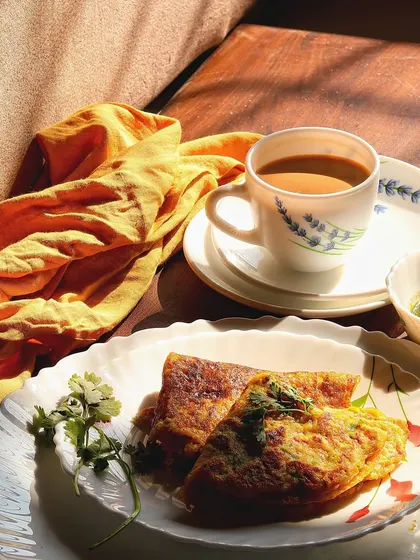 Another angle of the sunlit breakfast scene, showing the full table setting. This lifestyle approach helps customers imagine enjoying this meal themselves.