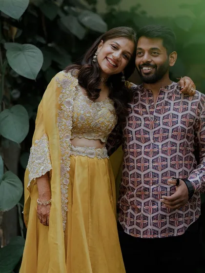 A sweet portrait of a couple at their pre-wedding event.