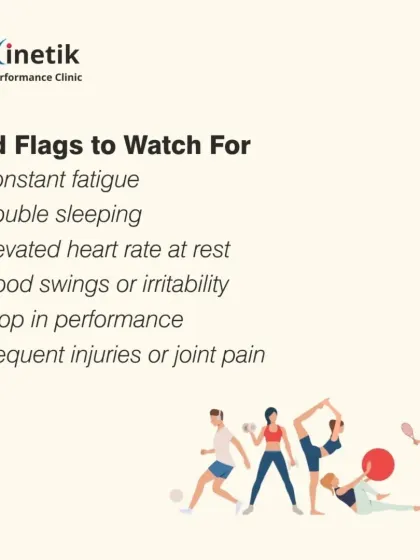 Watch for these red flags of overtraining: constant fatigue, trouble sleeping, elevated resting heart rate, mood swings, a drop in performance, and frequent injuries or joint pain.
