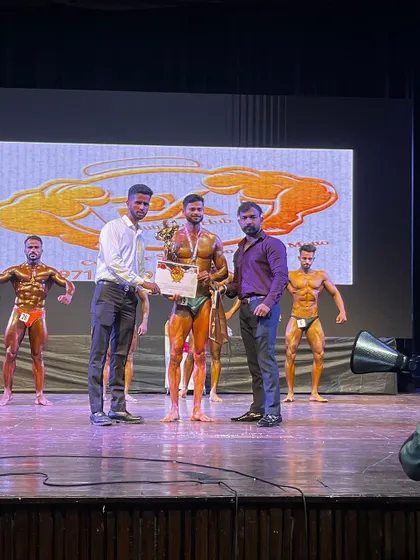 Another victory for the team. Ankit Rajput receiving his gold medal at the Mr. India competition. We strategized his peak week perfectly.