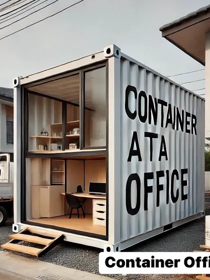 A compact, two-level container office that can be placed in a backyard or on a small plot of land. It's a creative and cost-effective solution for a small business or home office.