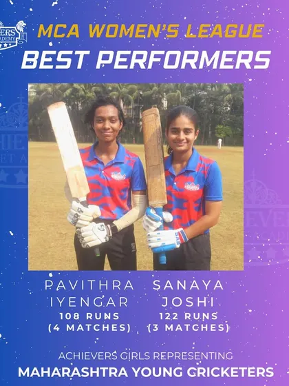 Our top batters, Pavithra Iyengar and Sanaya Joshi, were instrumental in our MCA Women's League championship run.