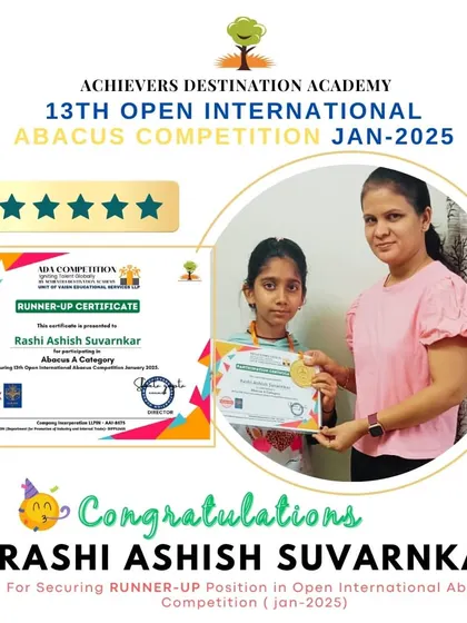 Rashi from our Katraj, Pune center, proudly receives her runner-up certificate and medal. We celebrate her outstanding achievement.
