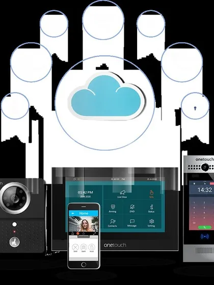 We install integrated access solutions like this OneTouch system. It combines a video door phone, a biometric access panel, and a smartphone app, creating a unified, cloud-connected network for managing entry to your home or business.