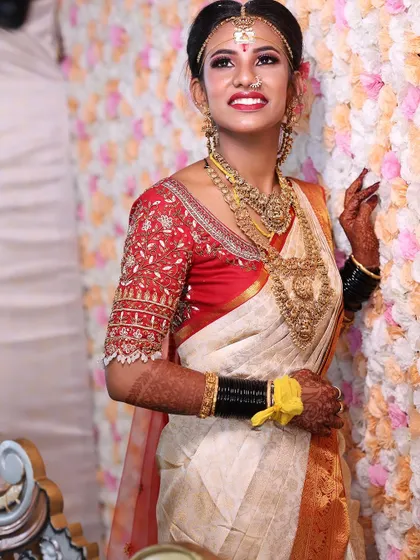 A candid moment of happiness. This photo captures the beautiful smile of my bride Varsha during her wedding ceremony.