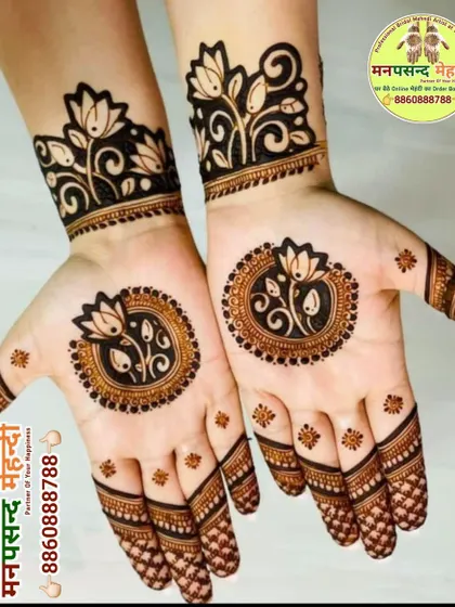 If you prefer something more modern and elegant, we specialize in Arabic mehndi styles. This design features bold floral and vine patterns with plenty of open space, creating a beautiful contrast on the skin.