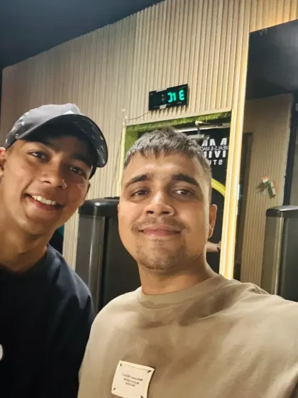 A selfie with a client after a tough session.
