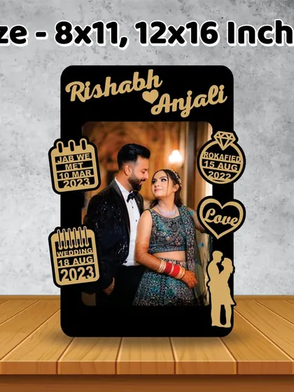 Mark the key dates of your love story with our Couple Timeline Frame. It includes space for your names, a main photo, and the dates you met, got engaged, and married.