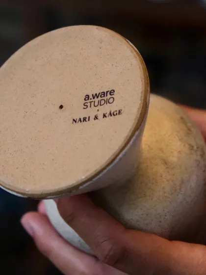 The base of the 'Sanna' goblet, showing the custom stamp for our collaboration. It's a small detail that marks the partnership and craftsmanship.