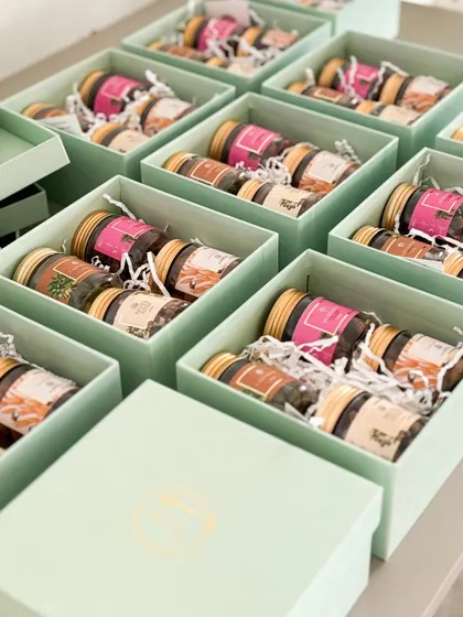 Our Fusion Feast boxes, filled with four different gourmet treats, are a popular choice for corporate gifting. They are easy to ship and always well-received.