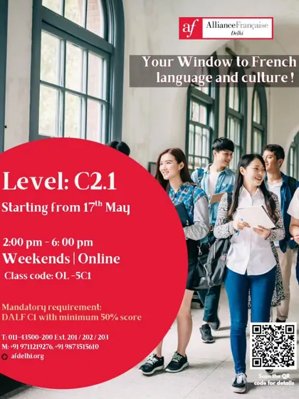Ready to master the nuances of the French language? Our online C2.1 level course is for advanced learners who have completed DALF C1. Classes are held on weekends.