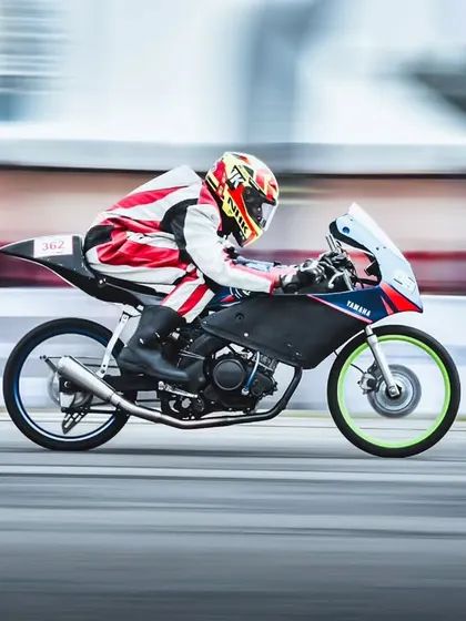 Another shot of the custom Yamaha, showcasing its stripped-down, race-focused design. This is grassroots motorsport engineering at its finest.
