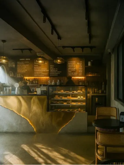 I believe a cafe should feel like a warm, earthy escape. In this Jalandhar project, we used natural light, raw textures, and a minimalist design to create a serene space for slow conversations and even slower sips of coffee.
