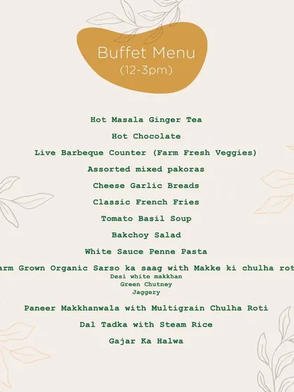 A look at our extensive buffet menu, featuring a mix of continental dishes like pasta and garlic bread, and traditional Indian food like Sarso ka Saag.