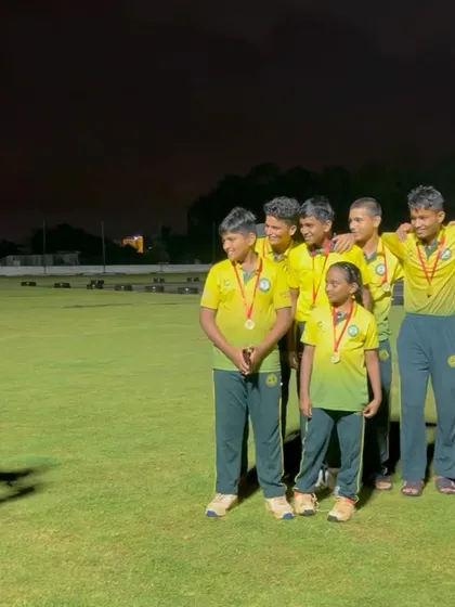 A few players from the victorious U-17 team with their medals after the Spirit Cup final.