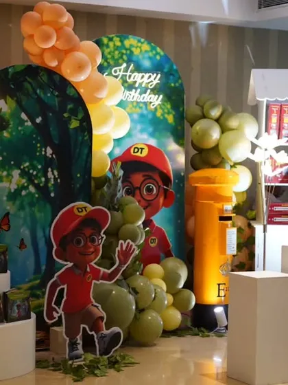 A full view of this custom character-themed birthday. The setup includes a favor cart and tiered displays, all perfectly integrated into the magical world I've created.
